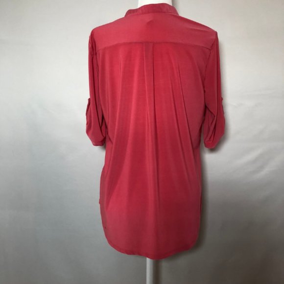 Pink Half Button Down Roll Sleeve Top SZ XL - Picture 5 of 6